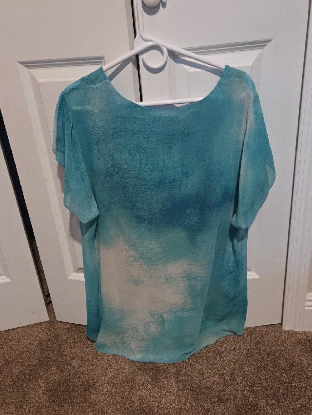 Style & Co. Teal Ombre Blouse with Neckline Embellishment - Picture 2 of 3